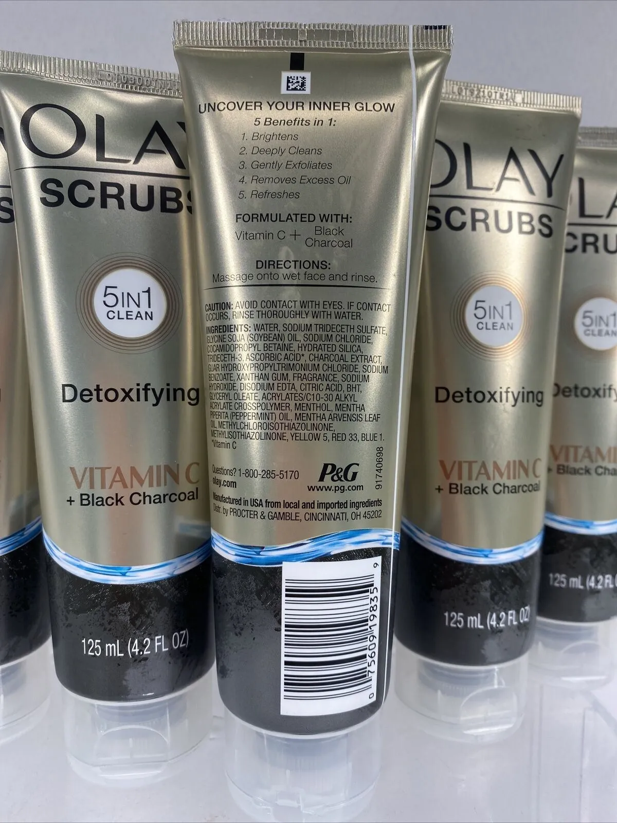 (6) OLAY SCRUBS Detoxifying Face Scrub 5In1 Clean Vitamin C Black Charcoal 4.2oz