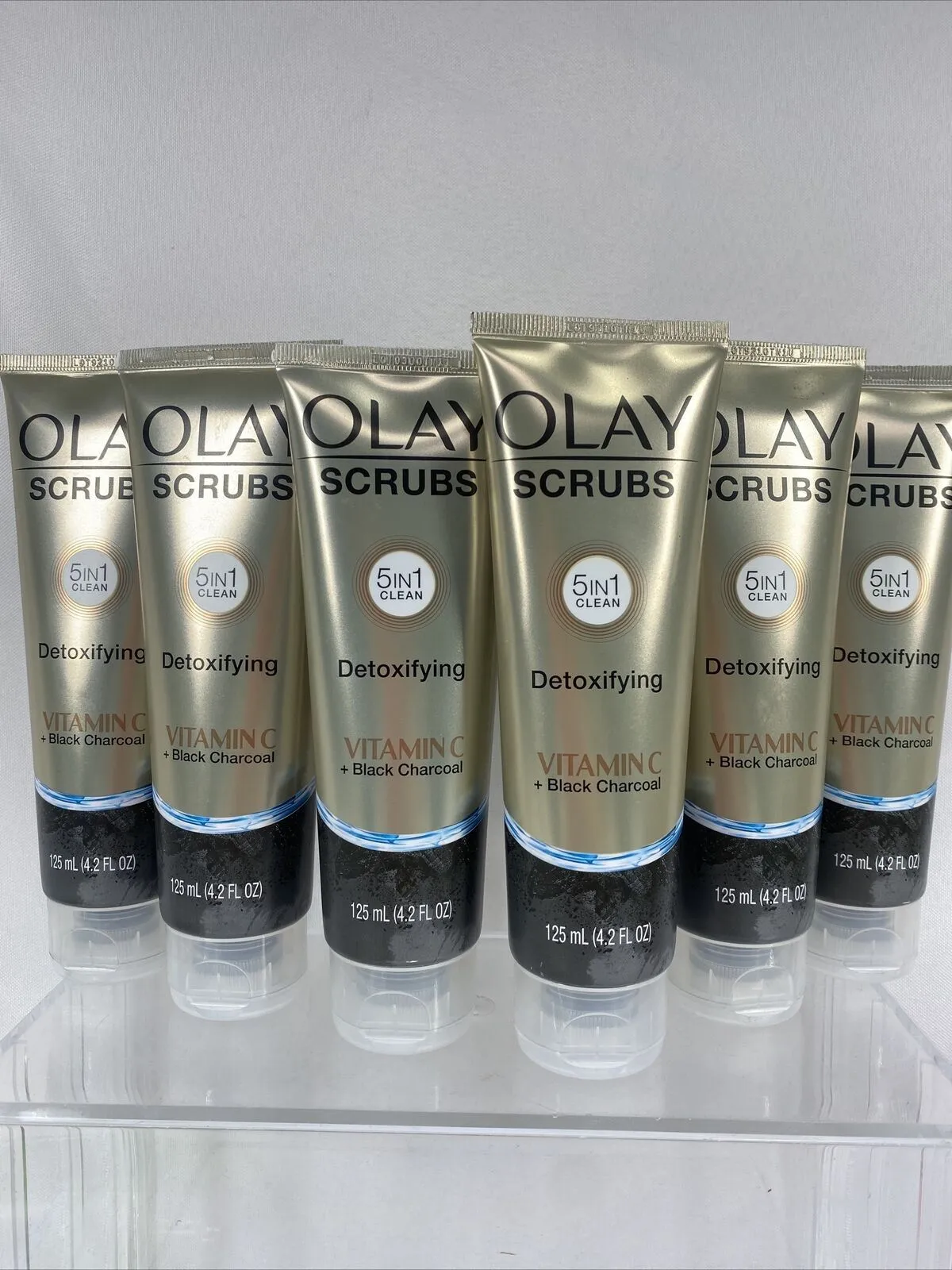 (6) OLAY SCRUBS Detoxifying Face Scrub 5In1 Clean Vitamin C Black Charcoal 4.2oz