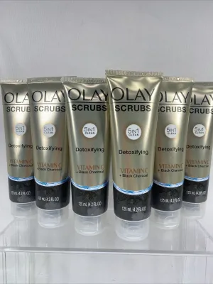 (6) OLAY SCRUBS Detoxifying Face Scrub 5In1 Clean Vitamin C Black Charcoal 4.2oz