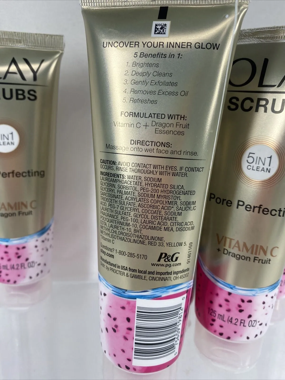(6) OLAY SCRUBS Pore Perfecting￼ Face Scrub 5In1 Vitamin C Dragon ￼Fruit 4.2oz