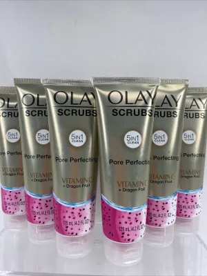 (6) OLAY SCRUBS Pore Perfecting￼ Face Scrub 5In1 Vitamin C Dragon ￼Fruit 4.2oz