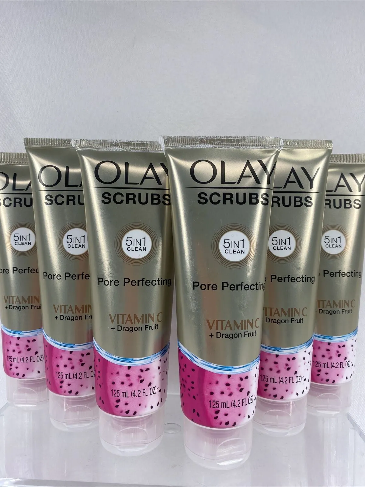 (6) OLAY SCRUBS Pore Perfecting￼ Face Scrub 5In1 Vitamin C Dragon ￼Fruit 4.2oz