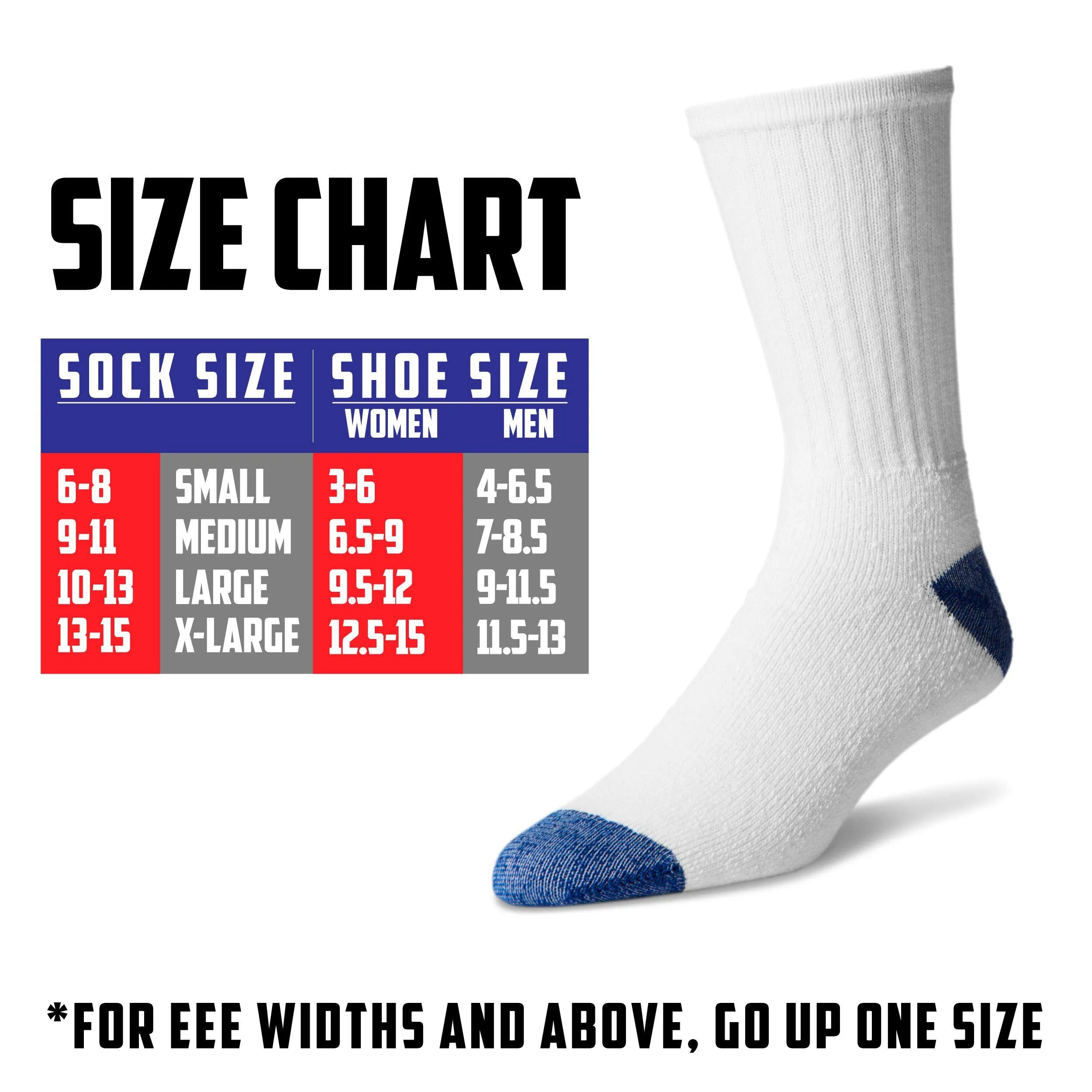 American Made  Steel Toe Boot Socks Extra Cushioned Size 9-15, 6 Pack