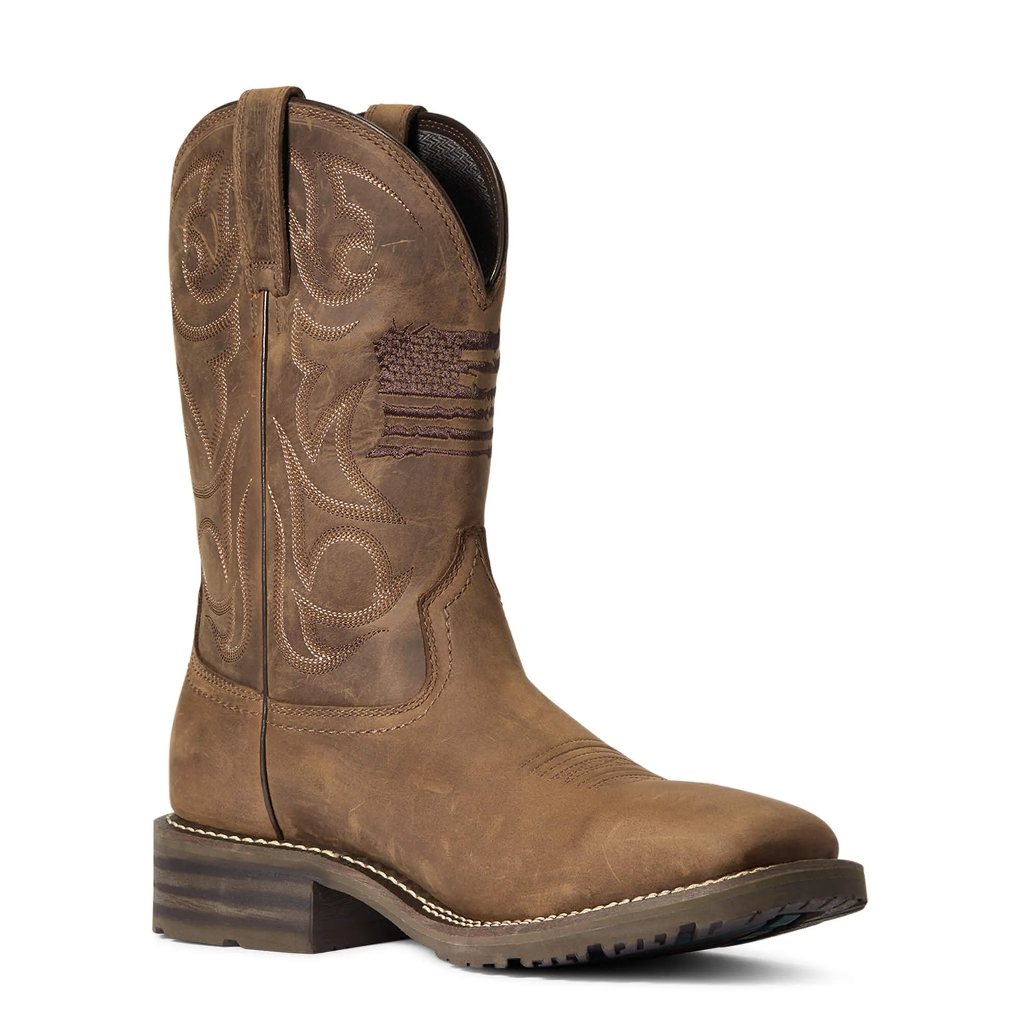 ARIAT HYBRID PATRIOT WATERPROOF WESTERN BOOT - DISTRESSED BROWN