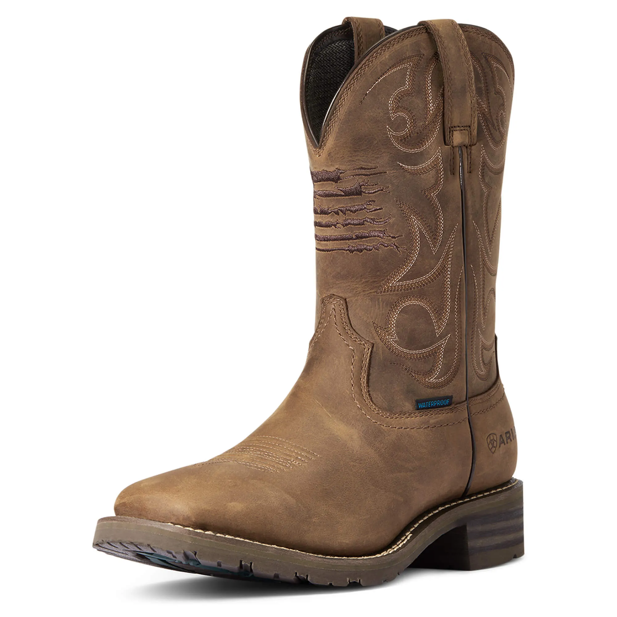 ARIAT HYBRID PATRIOT WATERPROOF WESTERN BOOT - DISTRESSED BROWN