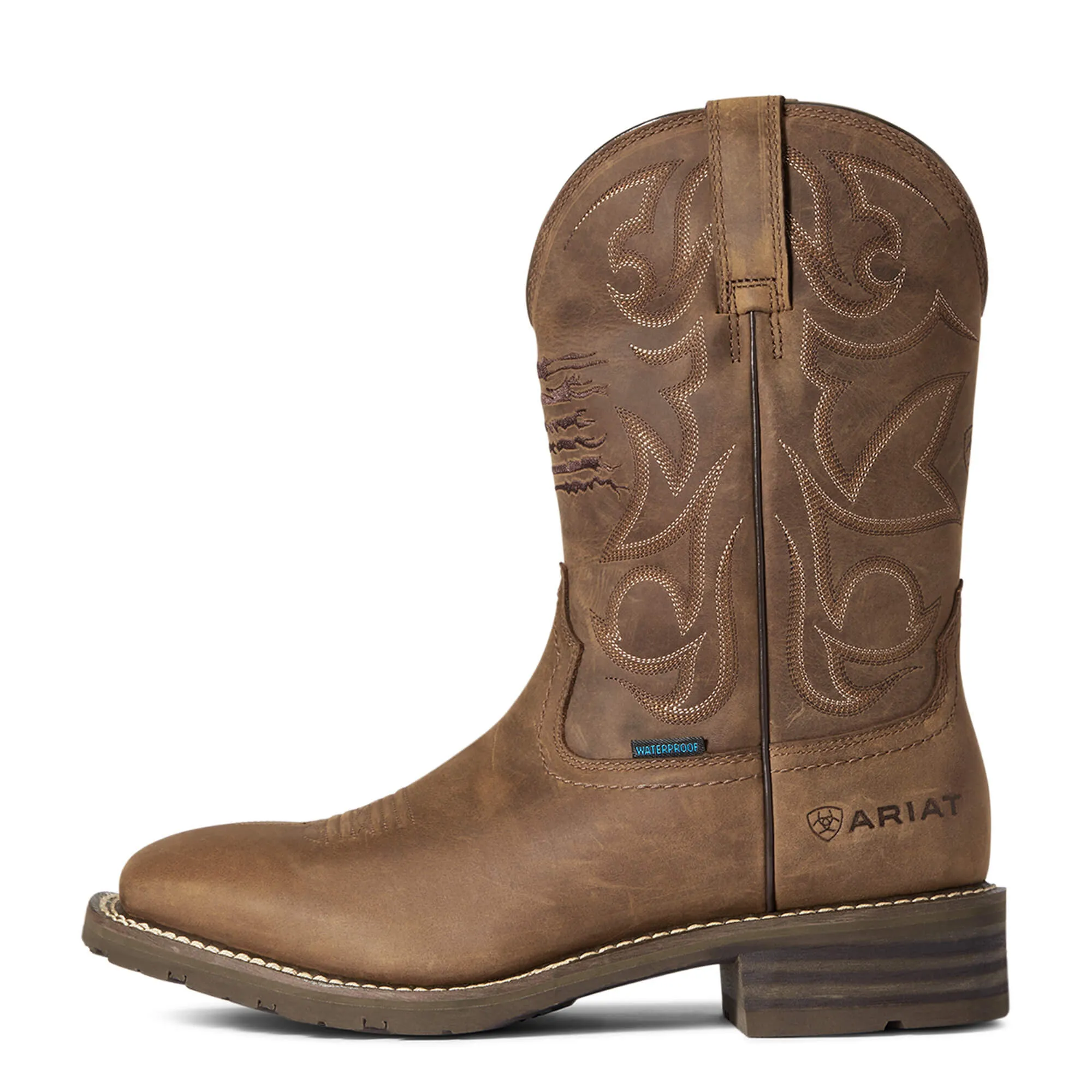 ARIAT HYBRID PATRIOT WATERPROOF WESTERN BOOT - DISTRESSED BROWN