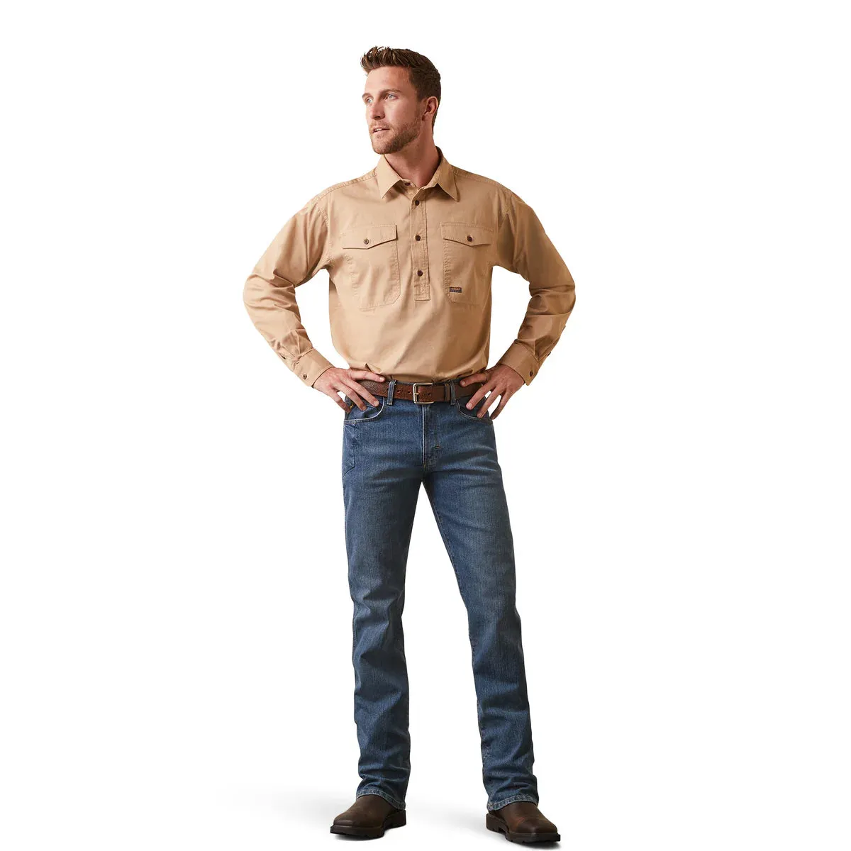 Ariat Rebar Half Button Workshirt Khaki