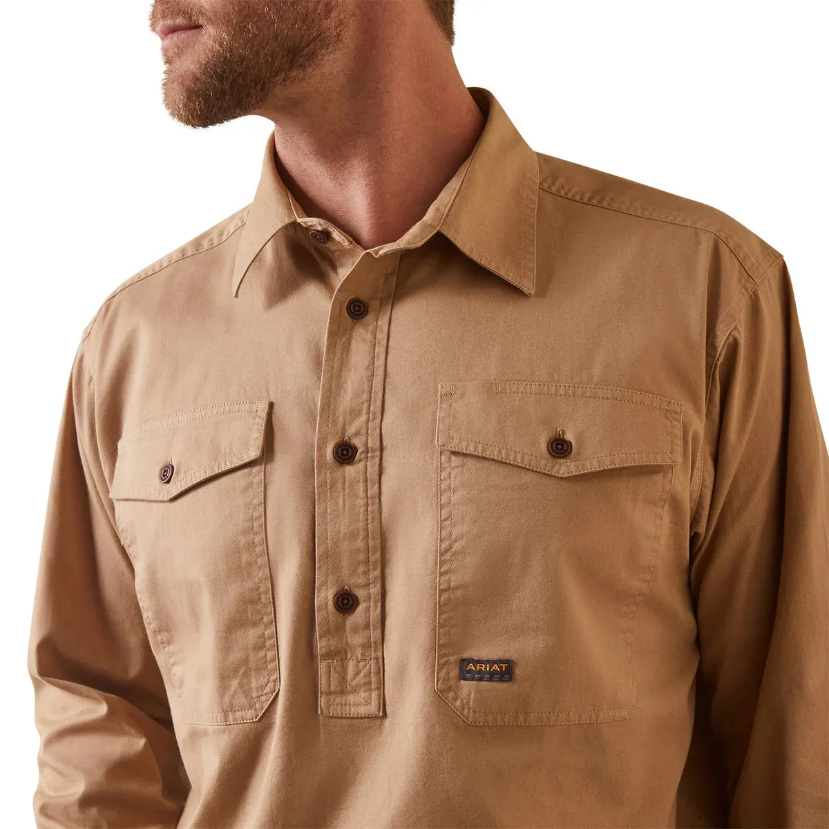 Ariat Rebar Half Button Workshirt Khaki