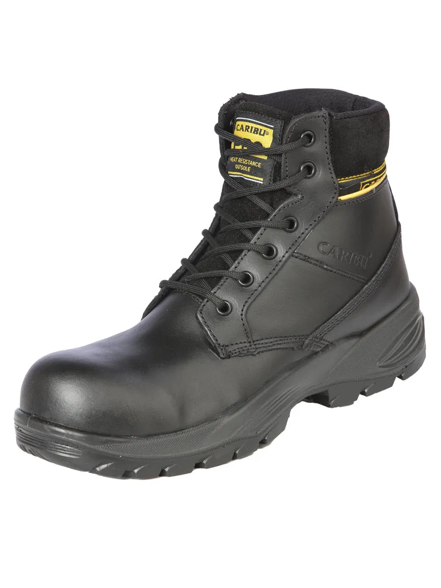 Botines de Trabajo Tipo Seguridad de Agujetas con Punta de Acero de Piel Nobuck para Hombre 'Caribu' - ID: 44366