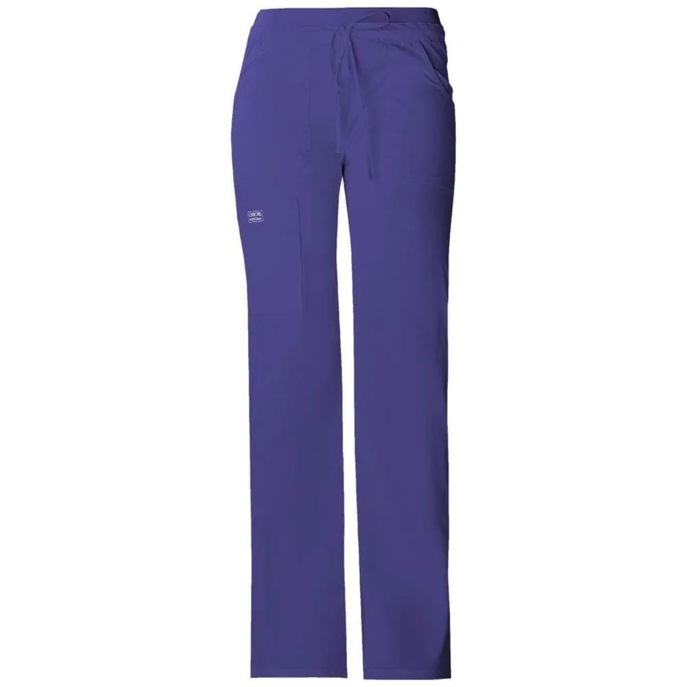 Cherokee Core Stretch 24001 Scrubs Pants Womens Low Rise Drawstring Cargo Grape