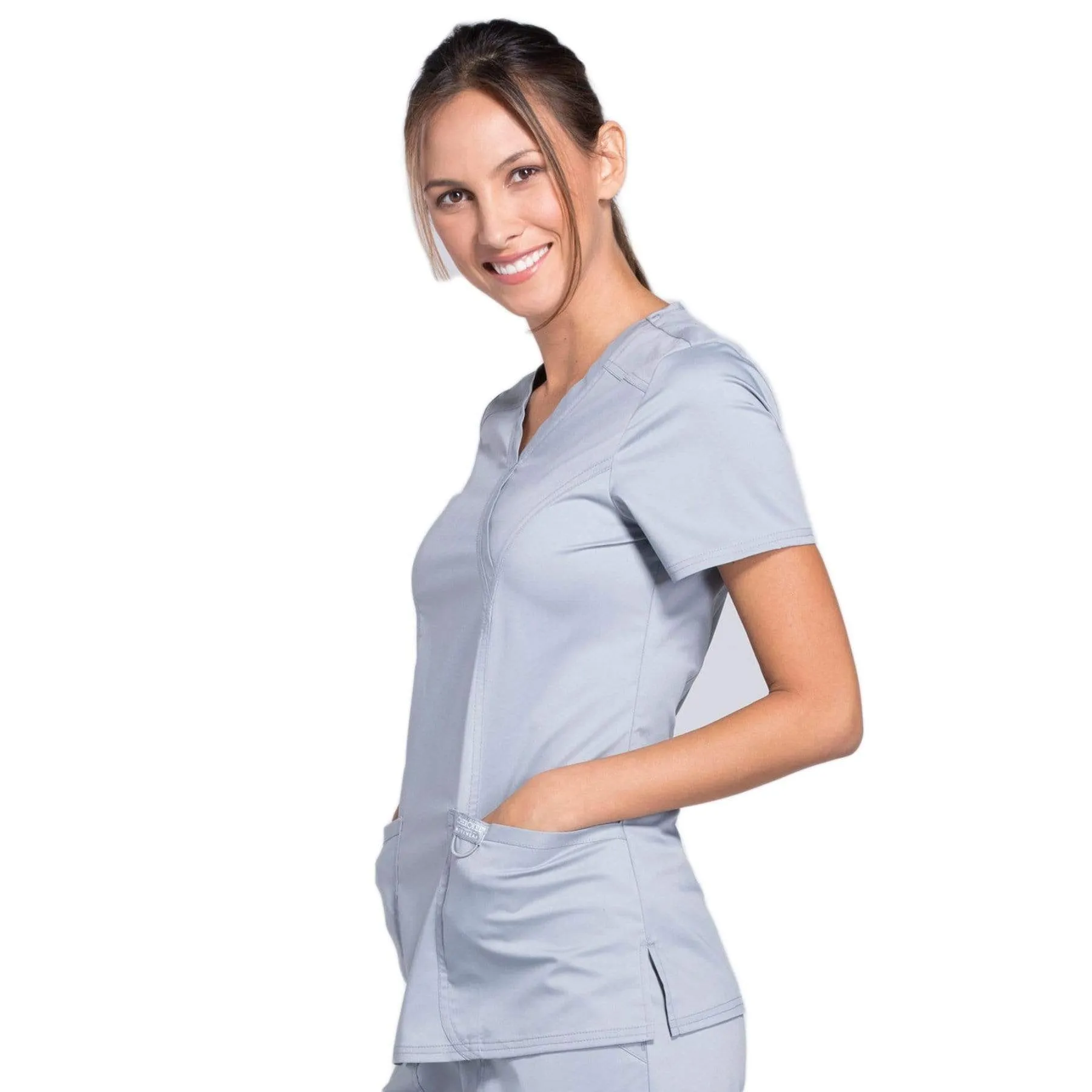 Cherokee Revolution WW610 Scrubs Top Womens Mock Wrap Grey