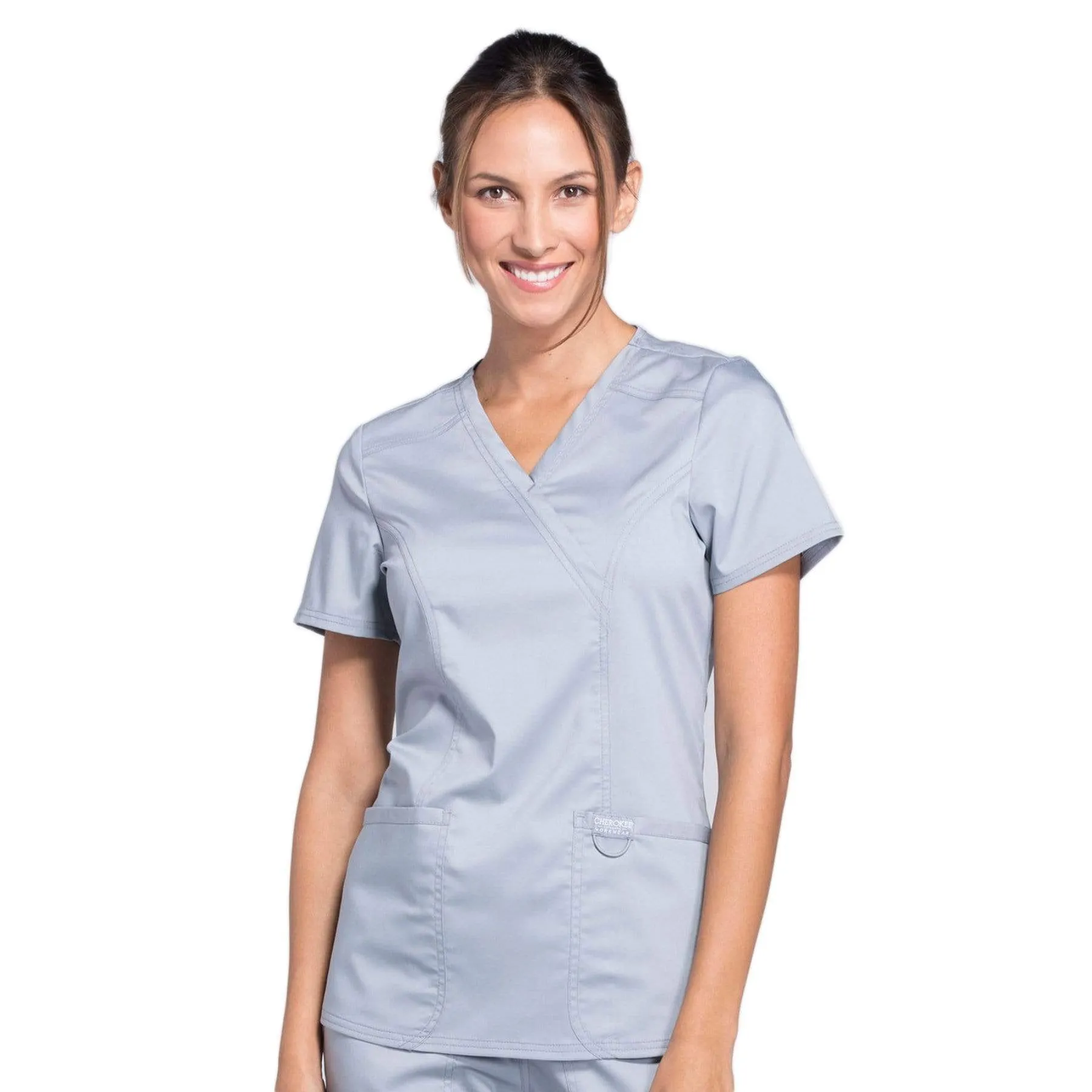 Cherokee Revolution WW610 Scrubs Top Womens Mock Wrap Grey