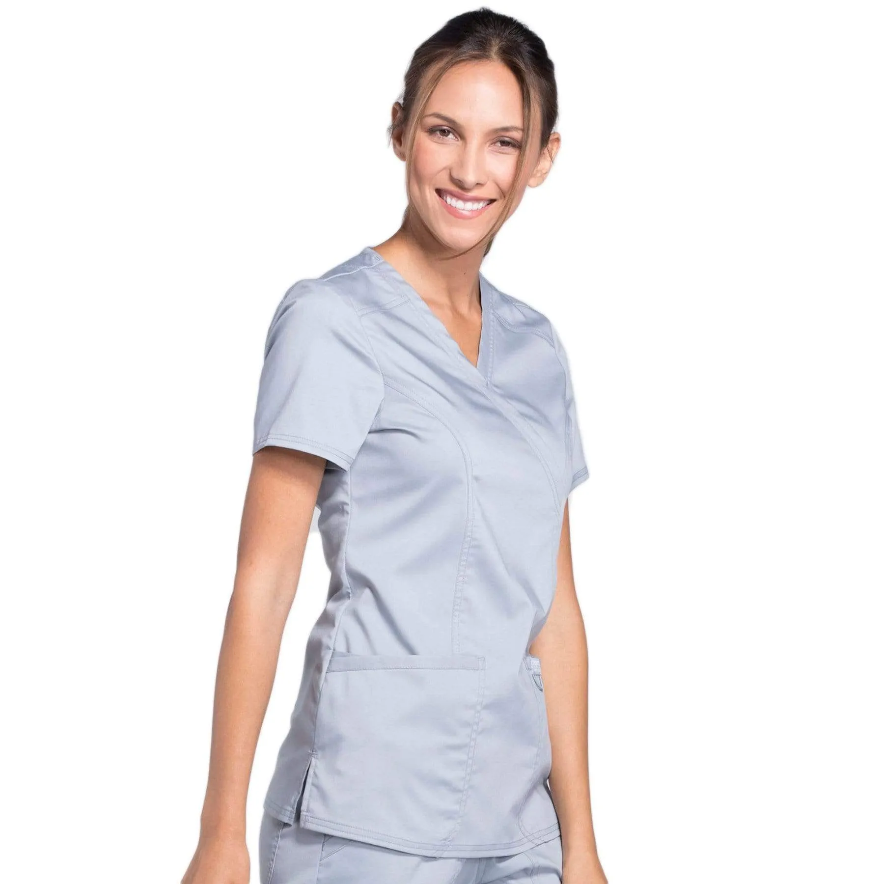 Cherokee Revolution WW610 Scrubs Top Womens Mock Wrap Grey