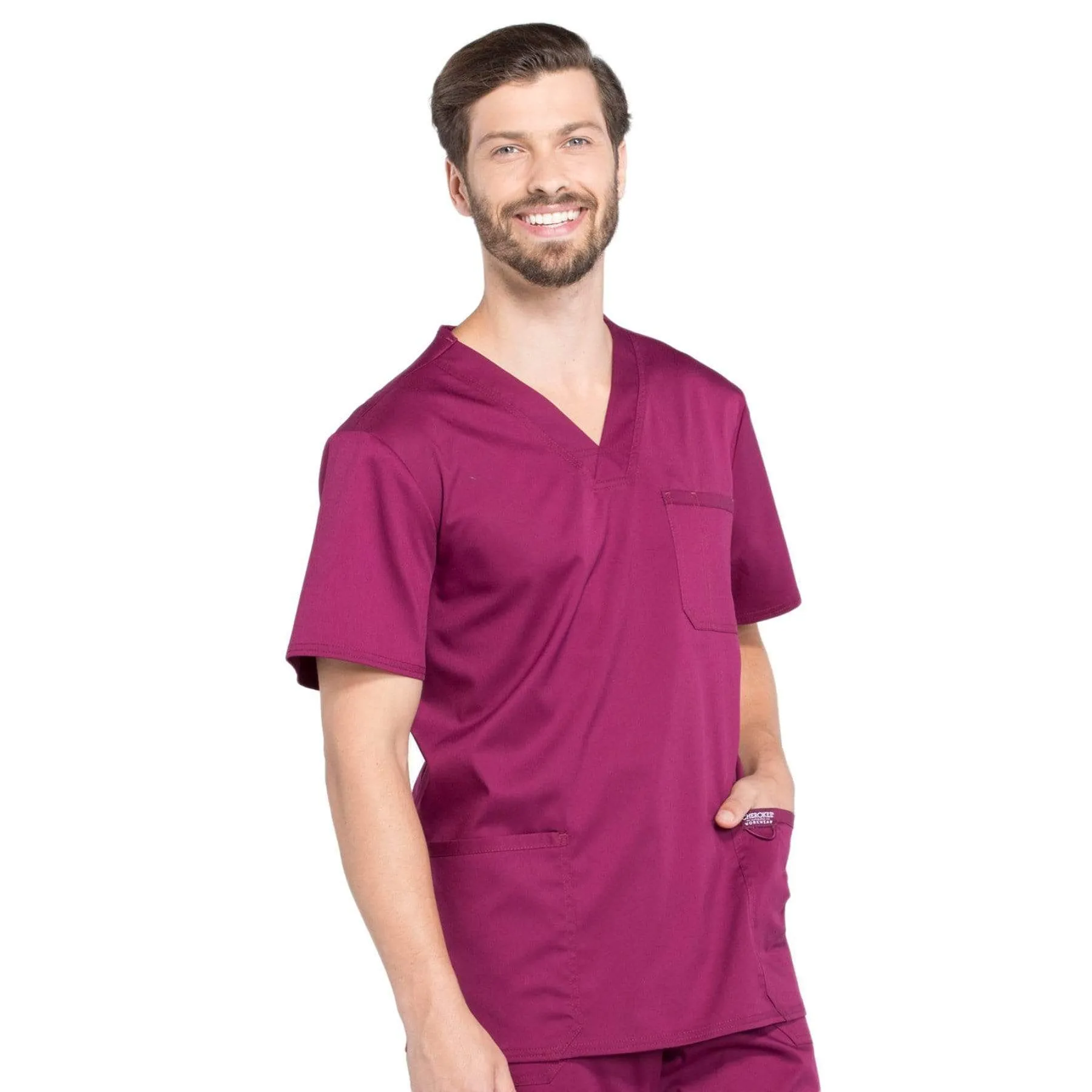 Cherokee Revolution WW670 Scrubs Top Mens V-Neck Wine