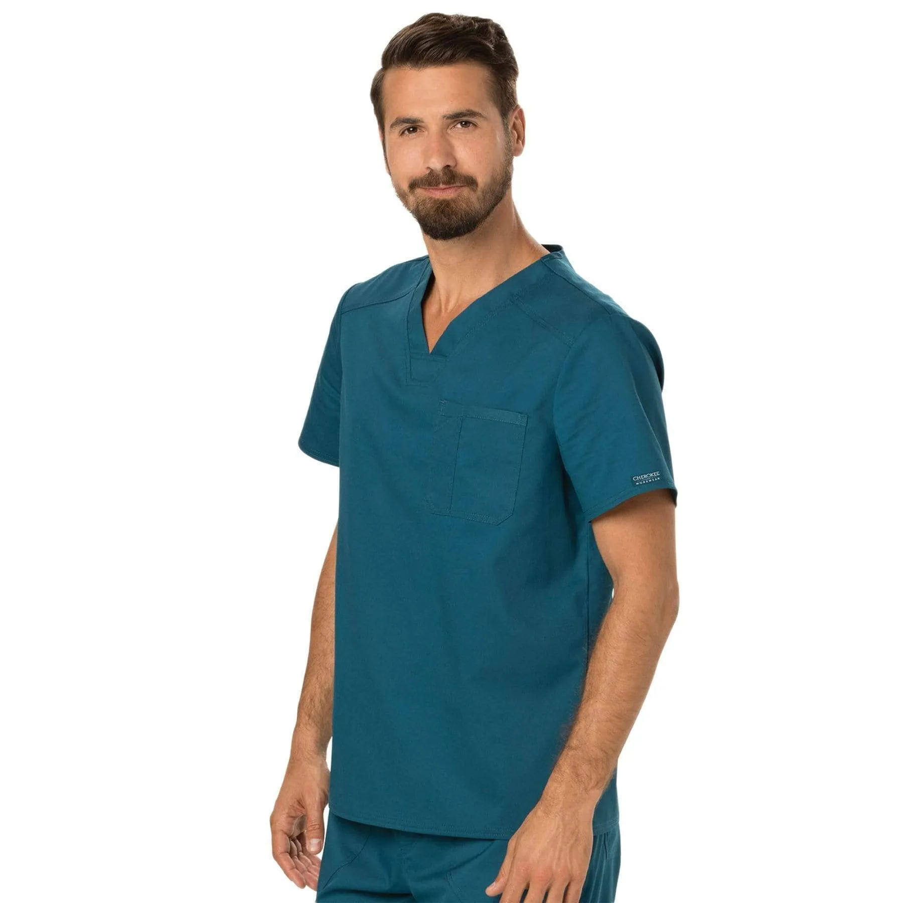 Cherokee Revolution WW690 Scrubs Top Mens V-Neck Caribbean Blue
