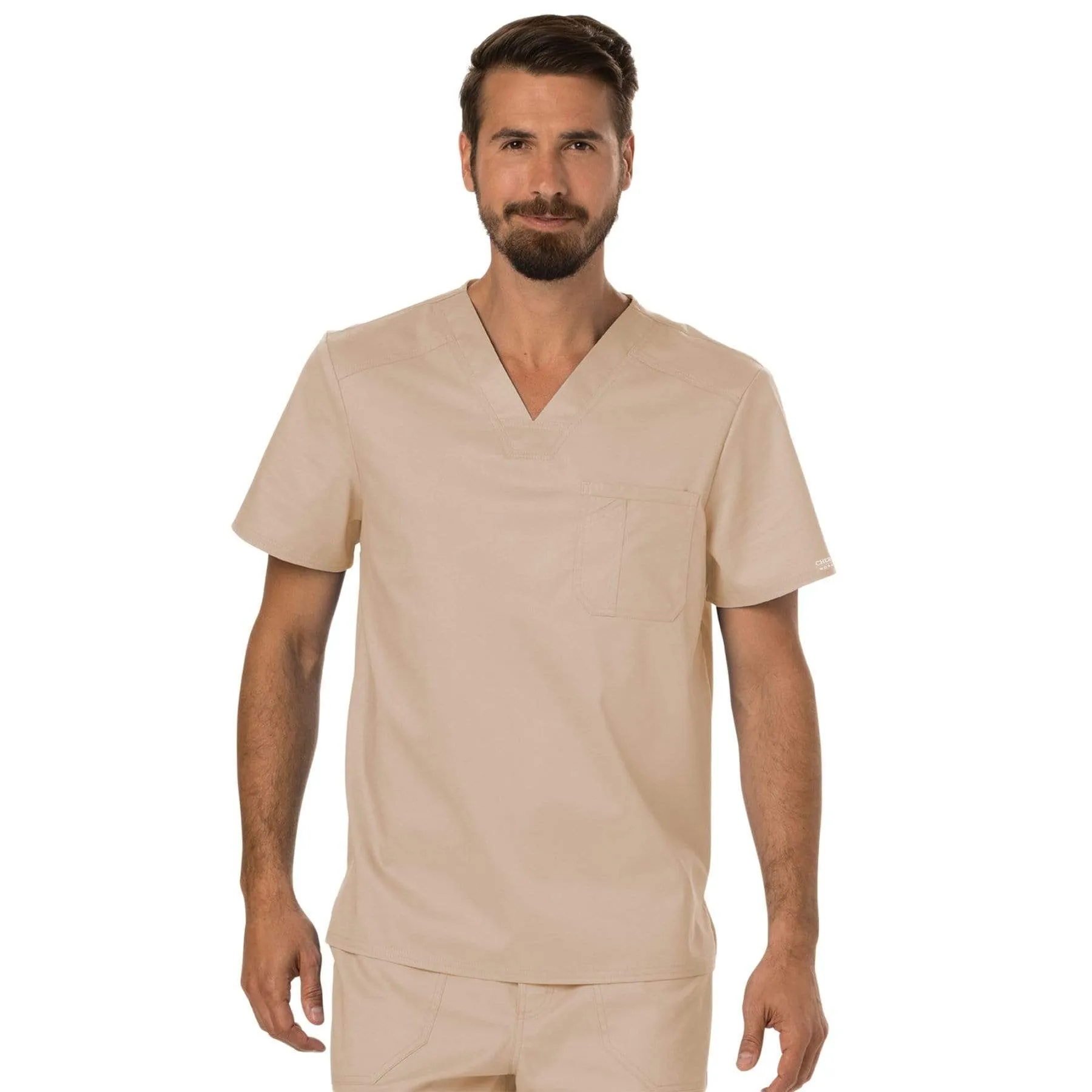 Cherokee Revolution WW690 Scrubs Top Mens V-Neck Khaki