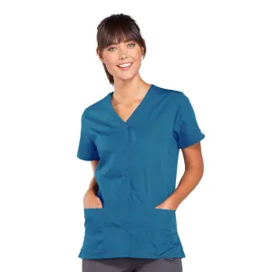Cherokee Workwear 4770 Scrubs Top Womens Snap Front V-Neck Caribbean Blue