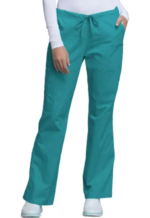 Cherokee Workwear Core Stretch 4044 Scrubs Pants Womens Mid Rise Drawstring Cargo Teal Blue