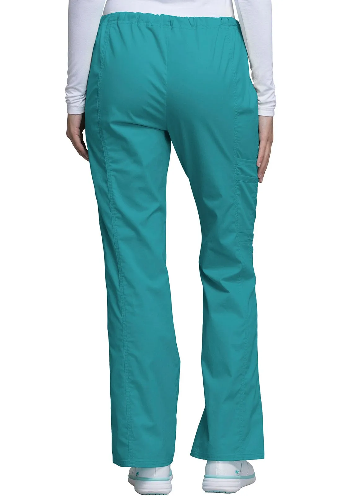Cherokee Workwear Core Stretch 4044 Scrubs Pants Womens Mid Rise Drawstring Cargo Teal Blue