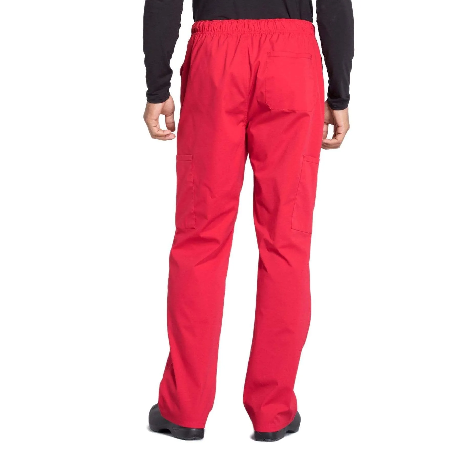 Cherokee Workwear Professionals WW190 Scrubs Pants Mens Tapered Leg Drawstring Cargo Red