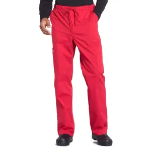 Cherokee Workwear Professionals WW190 Scrubs Pants Mens Tapered Leg Drawstring Cargo Red