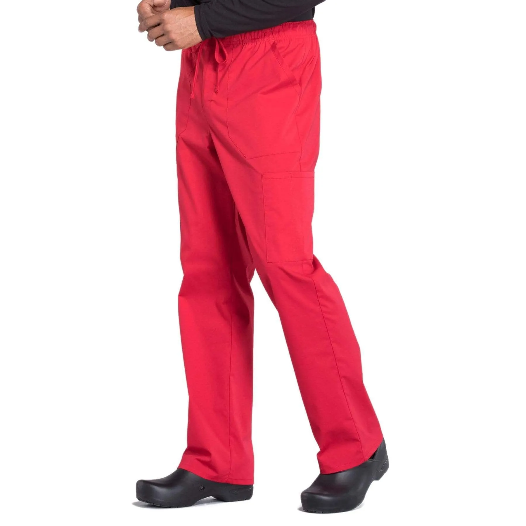 Cherokee Workwear Professionals WW190 Scrubs Pants Mens Tapered Leg Drawstring Cargo Red