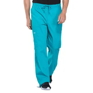 Cherokee Workwear Professionals WW190 Scrubs Pants Mens Tapered Leg Drawstring Cargo Teal Blue