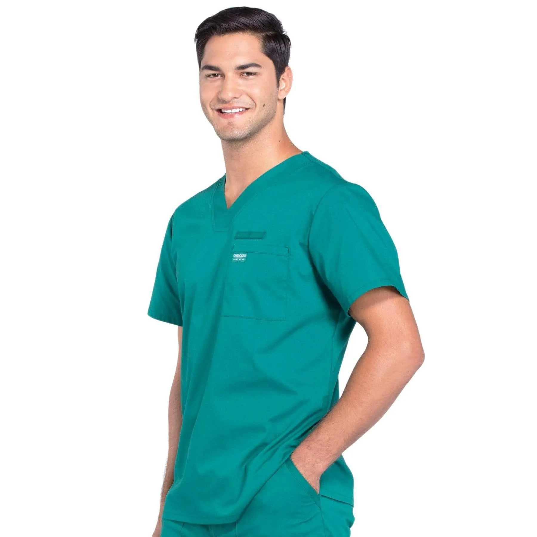 Cherokee Workwear Professionals WW675 Scrubs Top Mens V-Neck Hunter Green