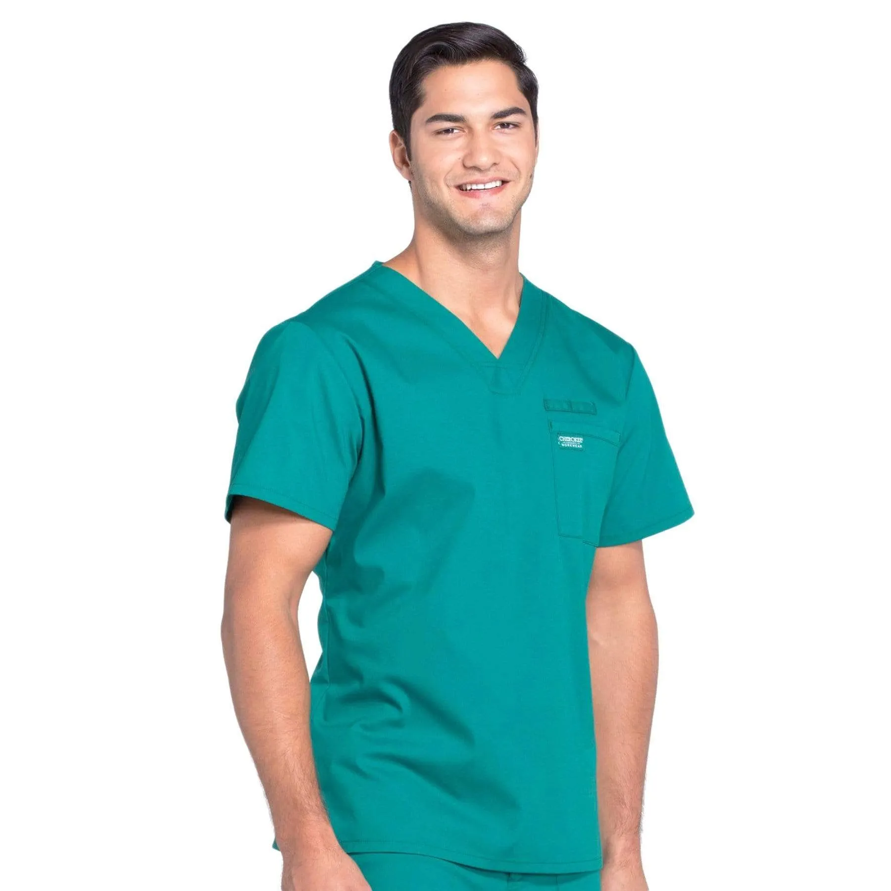 Cherokee Workwear Professionals WW675 Scrubs Top Mens V-Neck Hunter Green