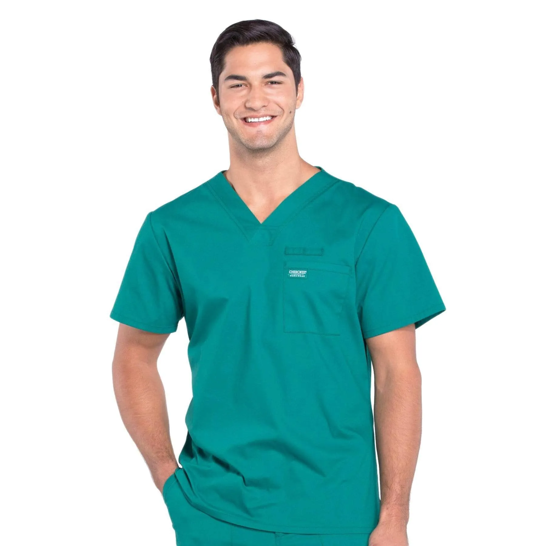 Cherokee Workwear Professionals WW675 Scrubs Top Mens V-Neck Hunter Green