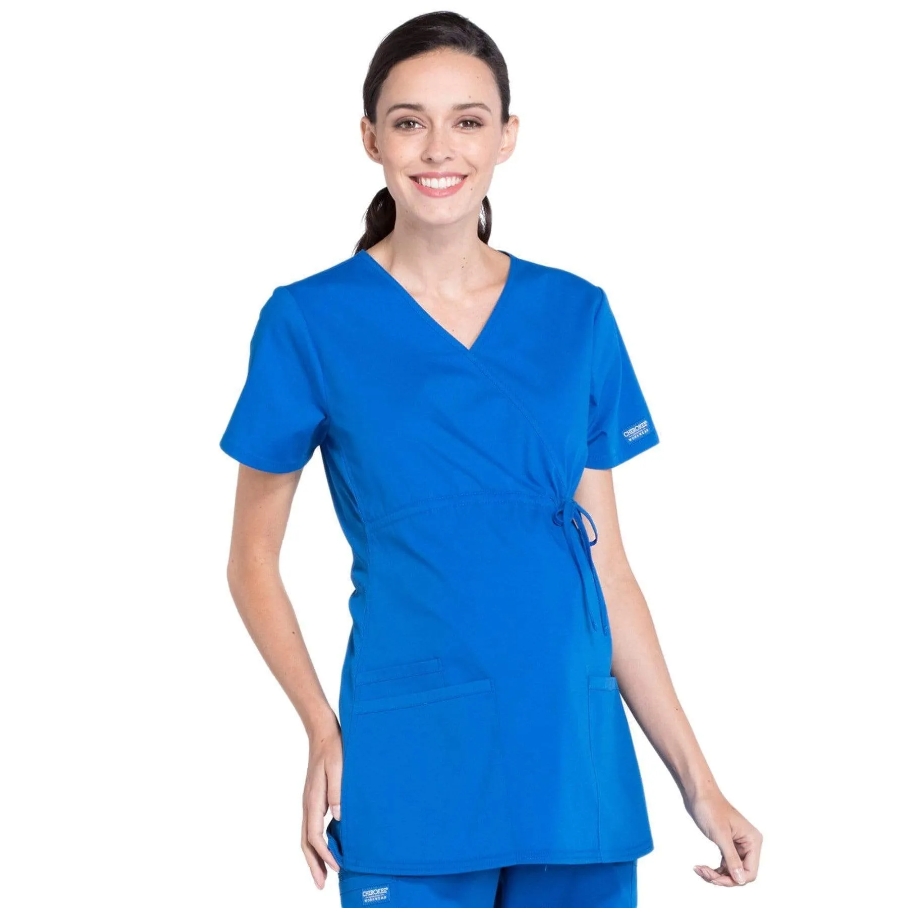 Cherokee Workwear Professionals WW685 Scrubs Top Maternity Mock Wrap Royal