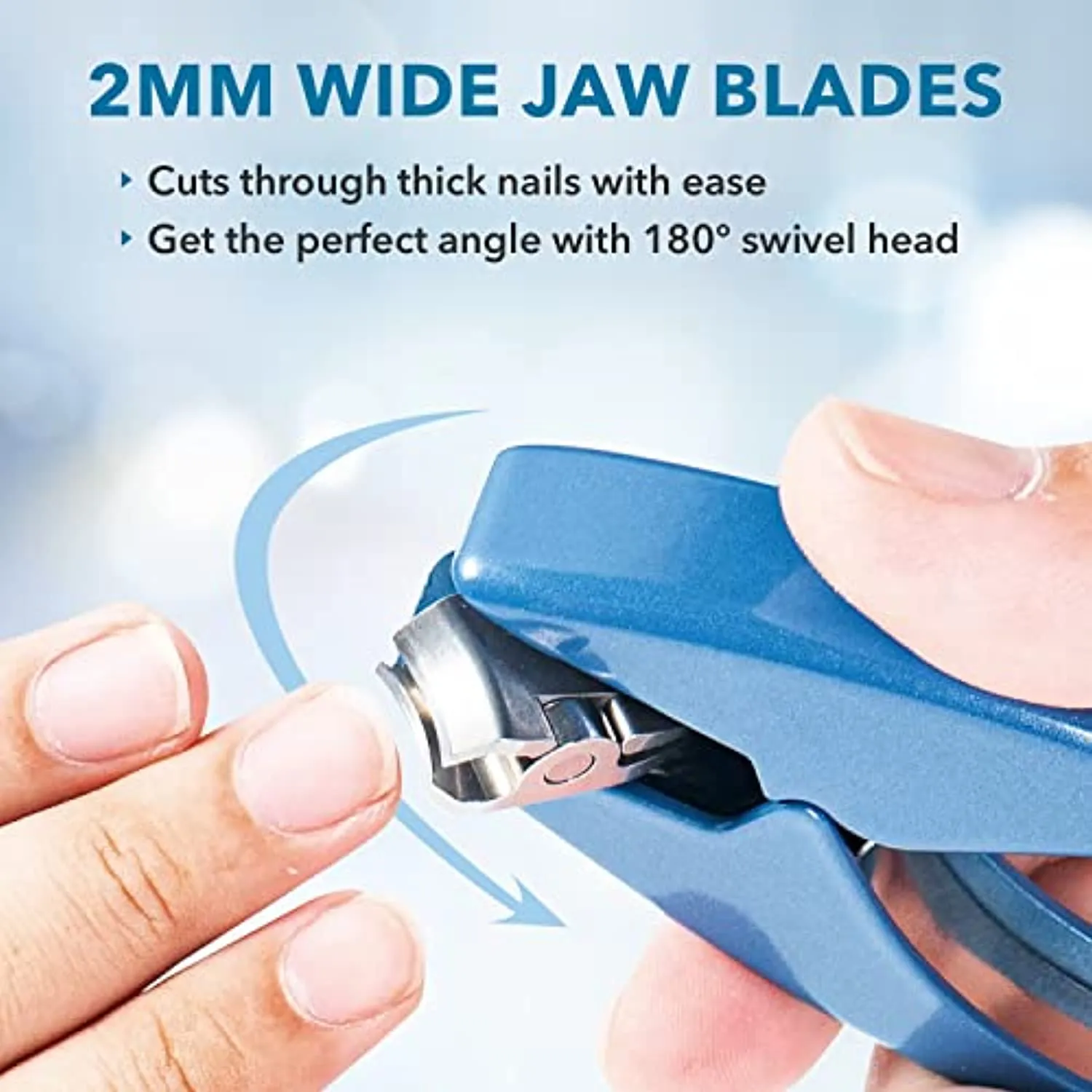 Clipperpro Omega Select Fingernail Clipper - Ergonomic Large Nail Clippers for Women & Men | Heavy-Duty Nail Cutters | Fingernail Clippers with Swivel Head (Blue Edition)