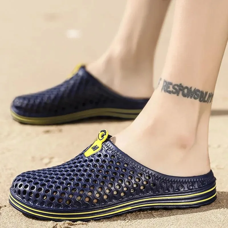 Couple Hole Shoes Summer Sandals Baotou Beach Shoes Men and Women Slippers Flip-flops Men's Sandals Trendy Hollow Sandals Outdoor Half Slippers