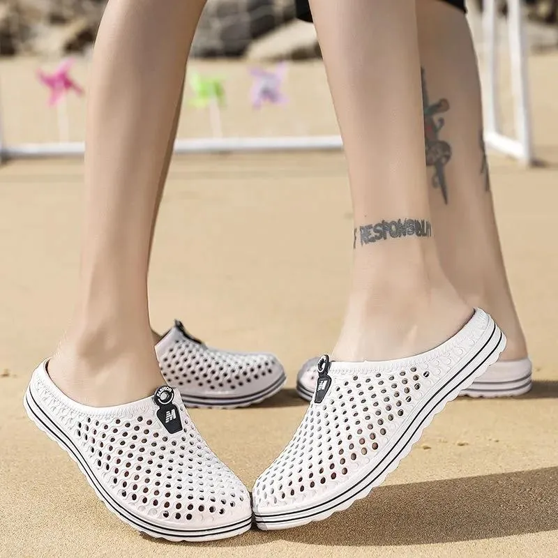 Couple Hole Shoes Summer Sandals Baotou Beach Shoes Men and Women Slippers Flip-flops Men's Sandals Trendy Hollow Sandals Outdoor Half Slippers