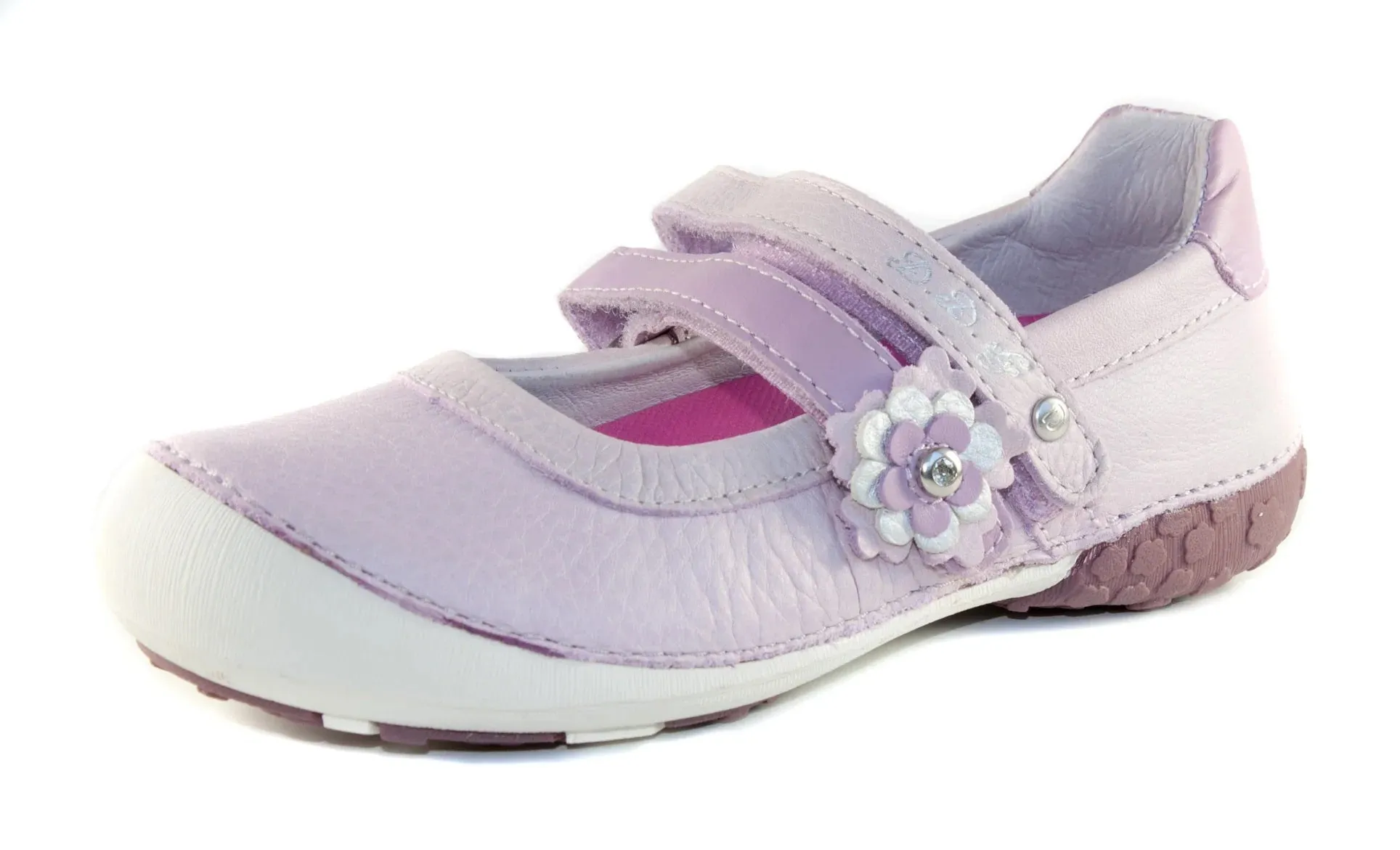 D.D. Step Little Kid Double Strap Girl Dress Shoes Violet With Flower - Supportive Leather From Europe Kids Orthopedic