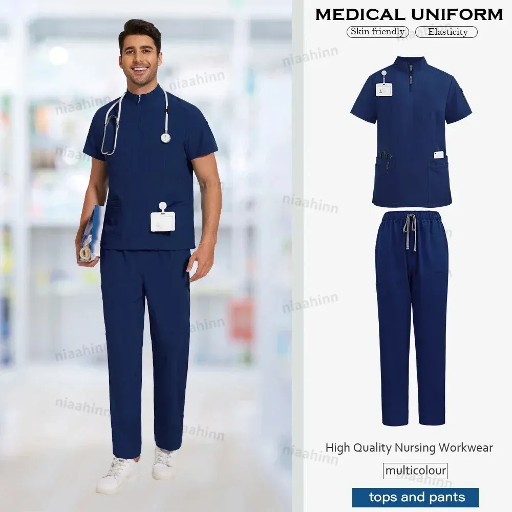 Doctor Nurse Work Clothes Medical Scrubs Women Men Short Sleeved Top Pants Sets Soft Nursing Articles Dental Veterinary Workwear