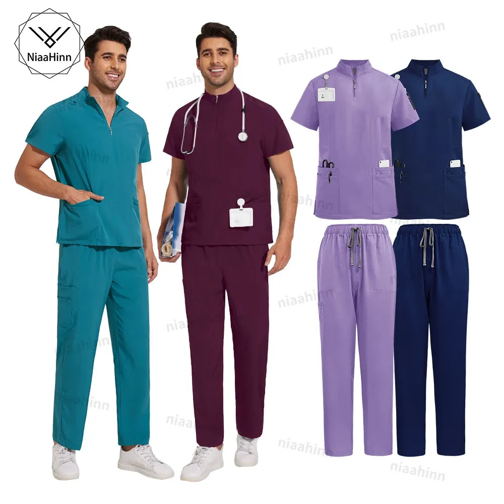 Doctor Nurse Work Clothes Medical Scrubs Women Men Short Sleeved Top Pants Sets Soft Nursing Articles Dental Veterinary Workwear