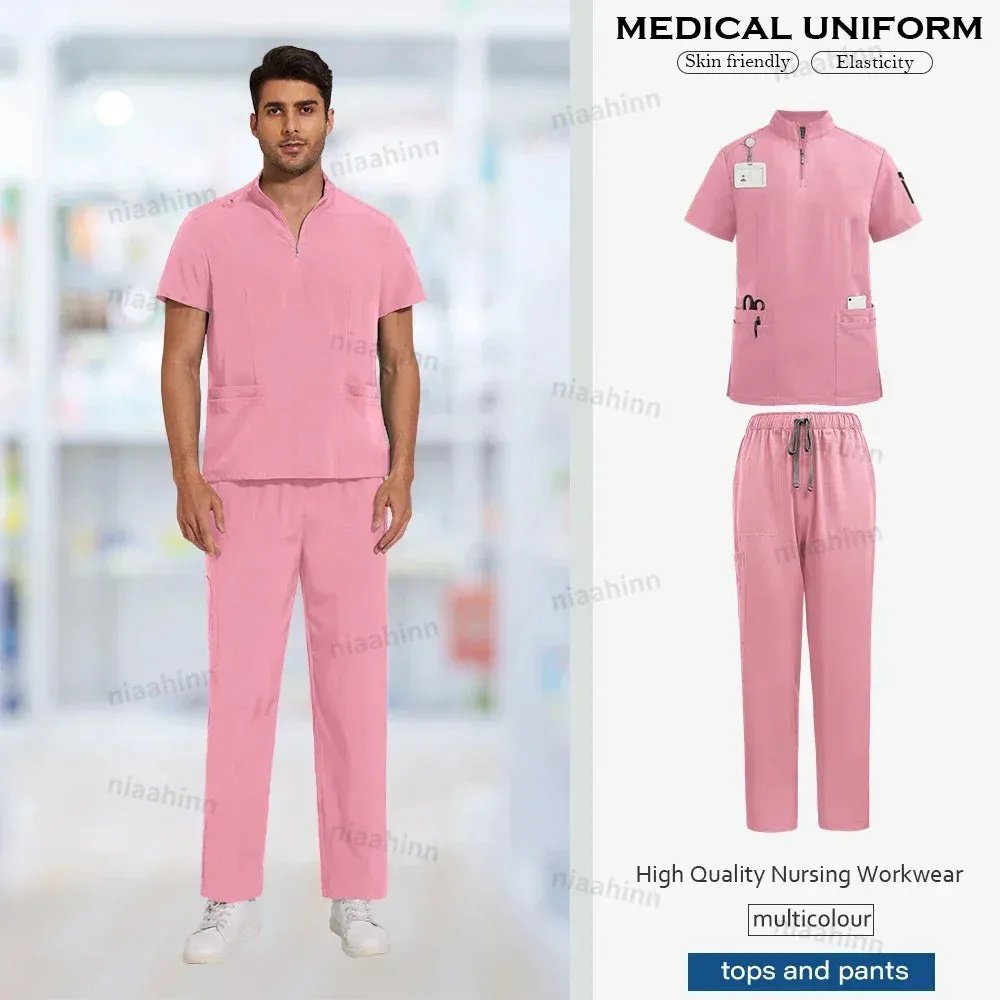 Doctor Nurse Work Clothes Medical Scrubs Women Men Short Sleeved Top Pants Sets Soft Nursing Articles Dental Veterinary Workwear