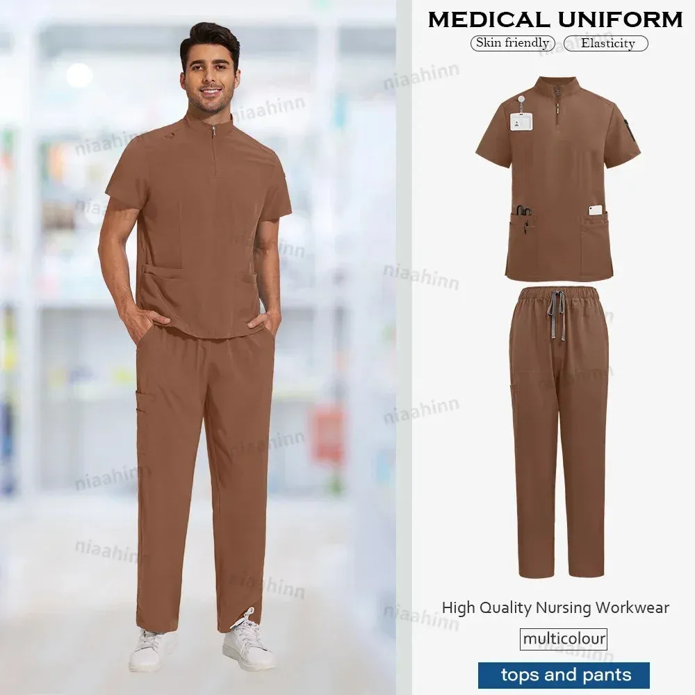 Doctor Nurse Work Clothes Medical Scrubs Women Men Short Sleeved Top Pants Sets Soft Nursing Articles Dental Veterinary Workwear
