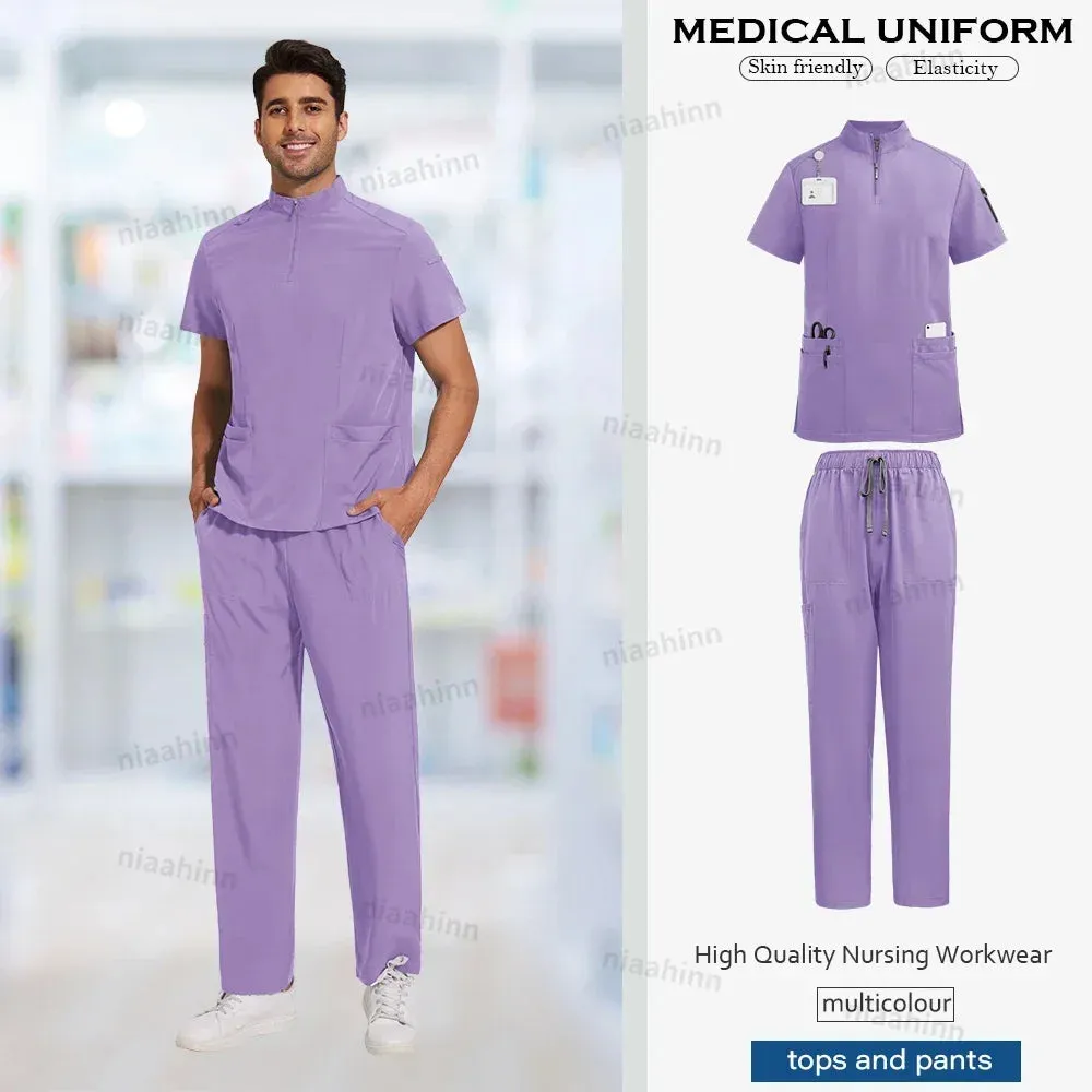 Doctor Nurse Work Clothes Medical Scrubs Women Men Short Sleeved Top Pants Sets Soft Nursing Articles Dental Veterinary Workwear