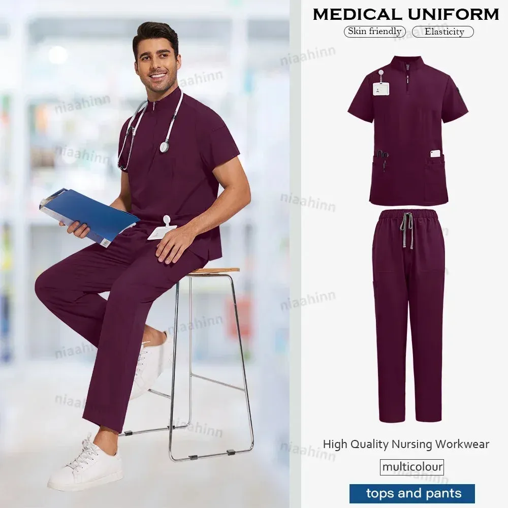 Doctor Nurse Work Clothes Medical Scrubs Women Men Short Sleeved Top Pants Sets Soft Nursing Articles Dental Veterinary Workwear