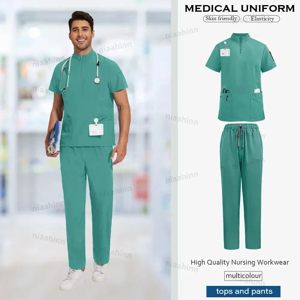 Doctor Nurse Work Clothes Medical Scrubs Women Men Short Sleeved Top Pants Sets Soft Nursing Articles Dental Veterinary Workwear