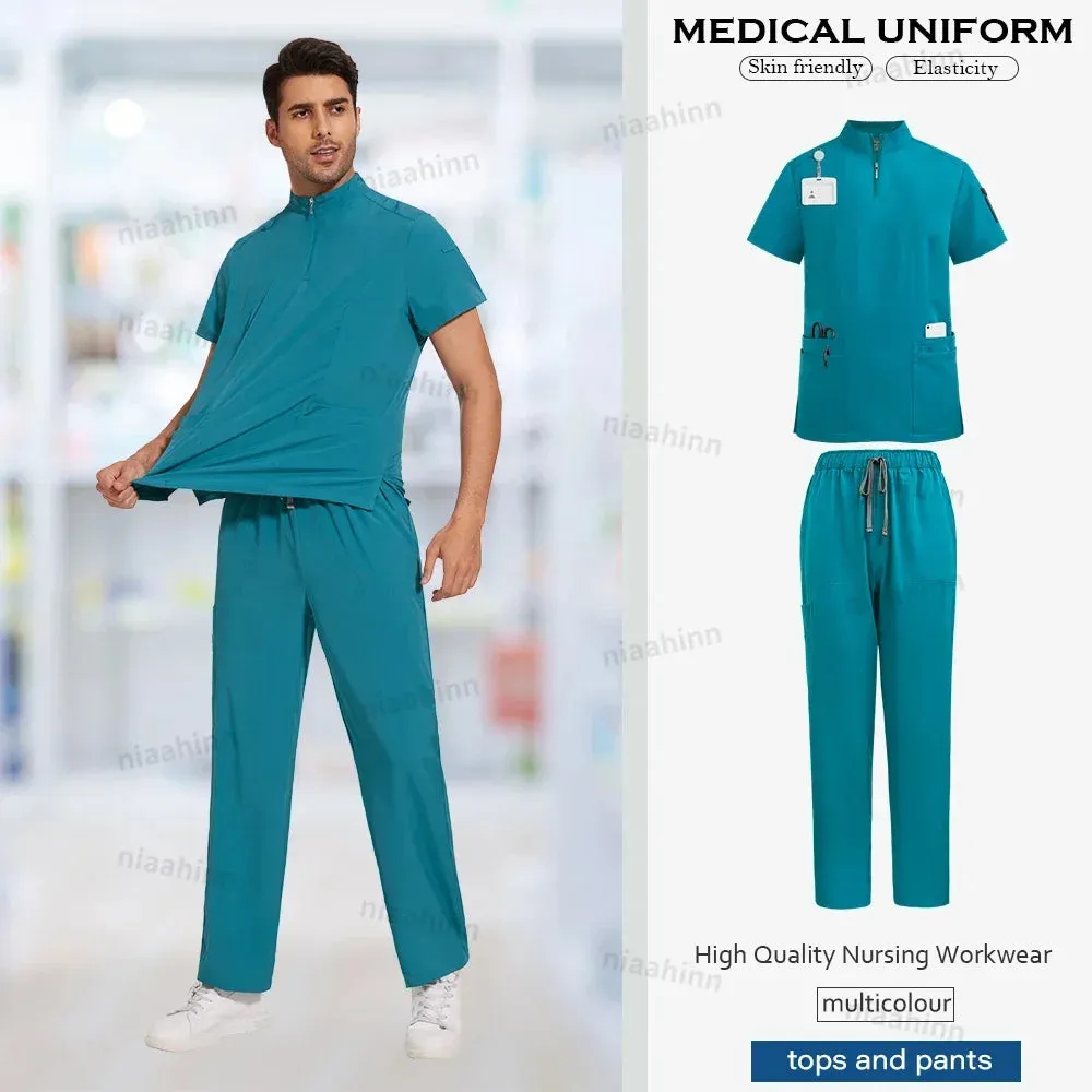 Doctor Nurse Work Clothes Medical Scrubs Women Men Short Sleeved Top Pants Sets Soft Nursing Articles Dental Veterinary Workwear