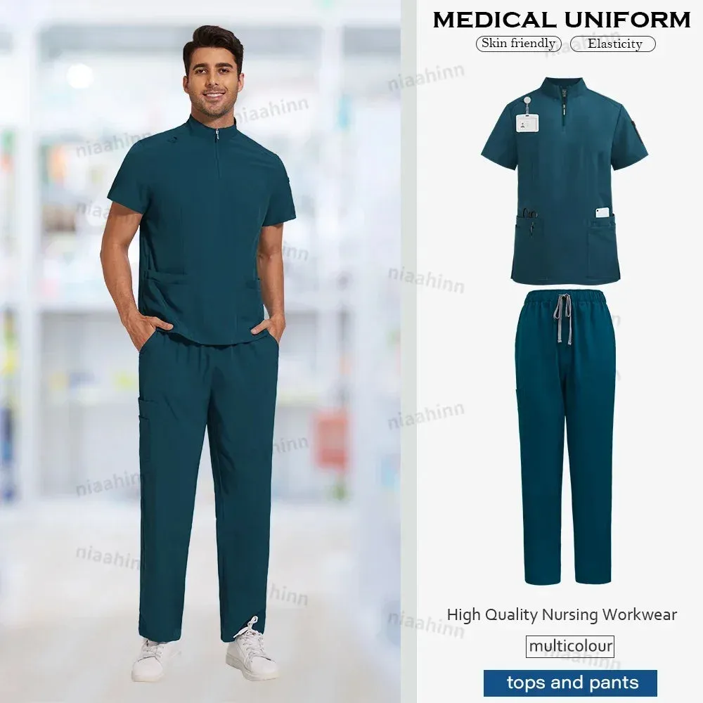 Doctor Nurse Work Clothes Medical Scrubs Women Men Short Sleeved Top Pants Sets Soft Nursing Articles Dental Veterinary Workwear