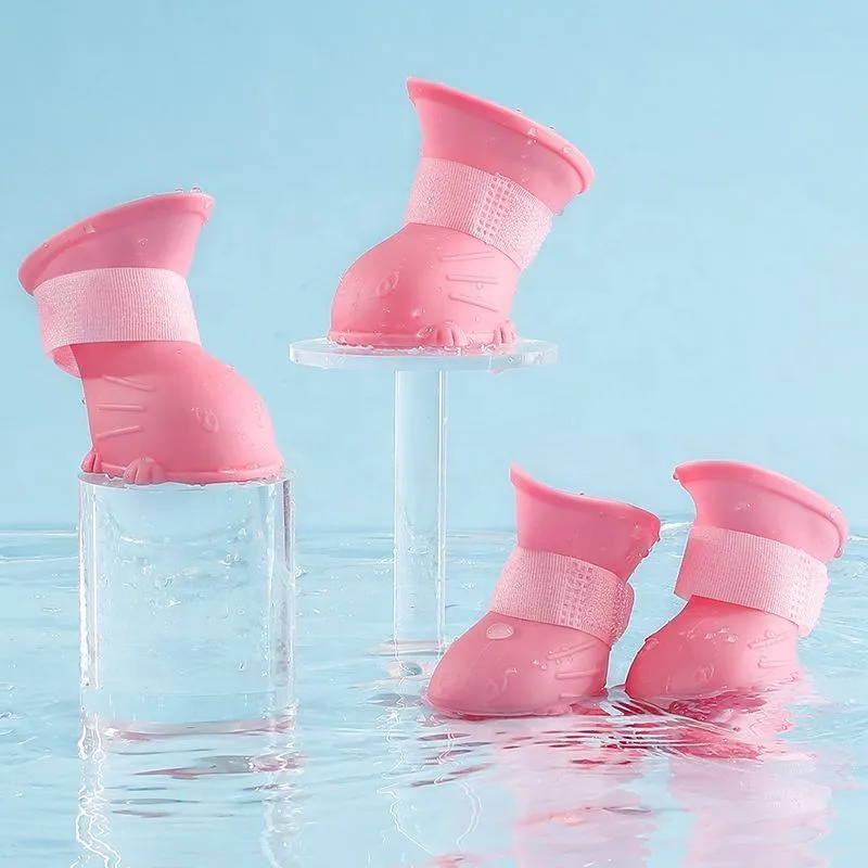 Dog Rain Boots 4Pcs Pet Dog Puppy Warm Waterproof Silicone Non-Slip Rain Boots Footwear Shoes Dog Cat Pet Toy Dog Rain Boots  Dog Rain Shoes, Cat Rain Boots, Waterproof Foot Cover, Soft Bottom Shoes