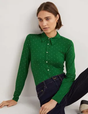 Fitted Jersey Shirt-Hunter Green, Foil Dot