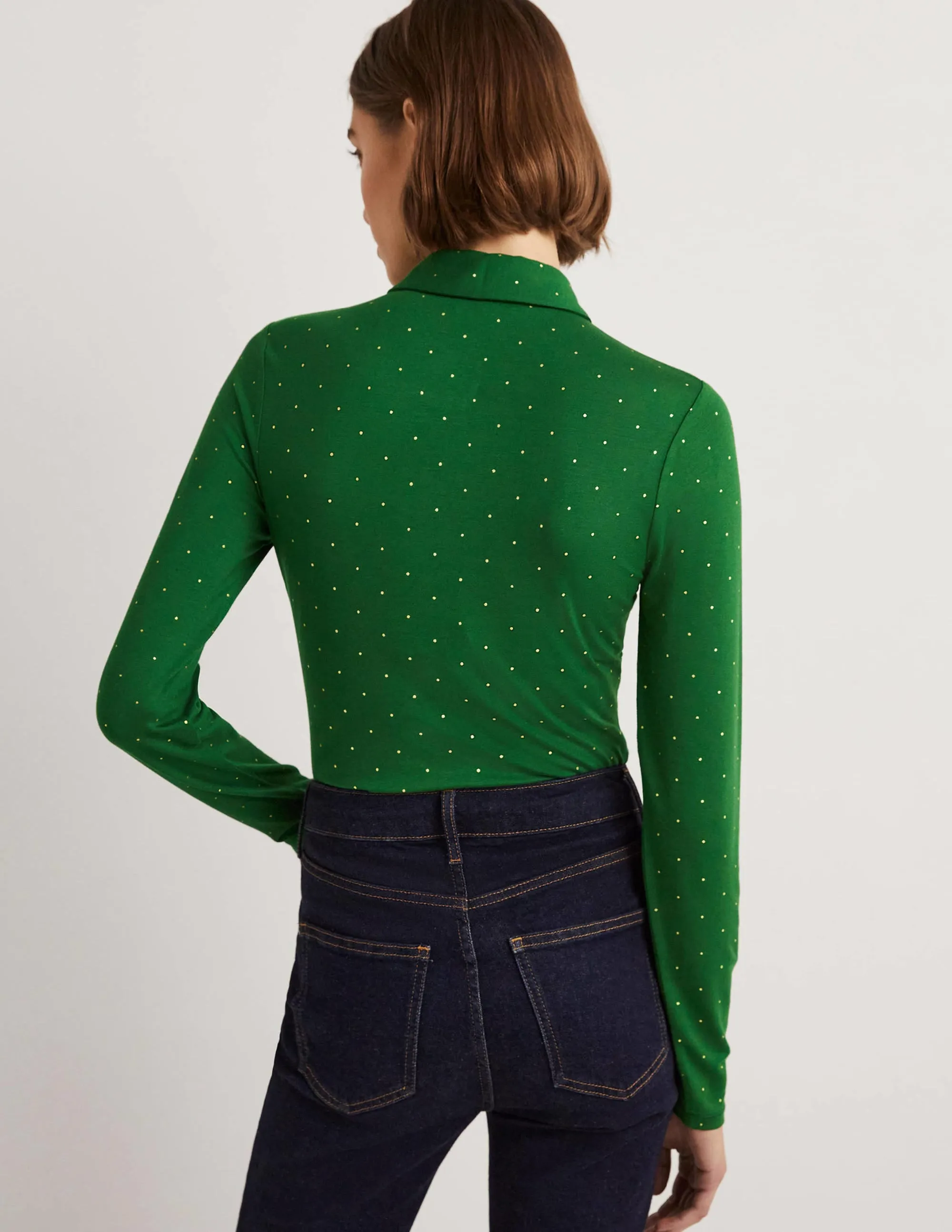 Fitted Jersey Shirt-Hunter Green, Foil Dot