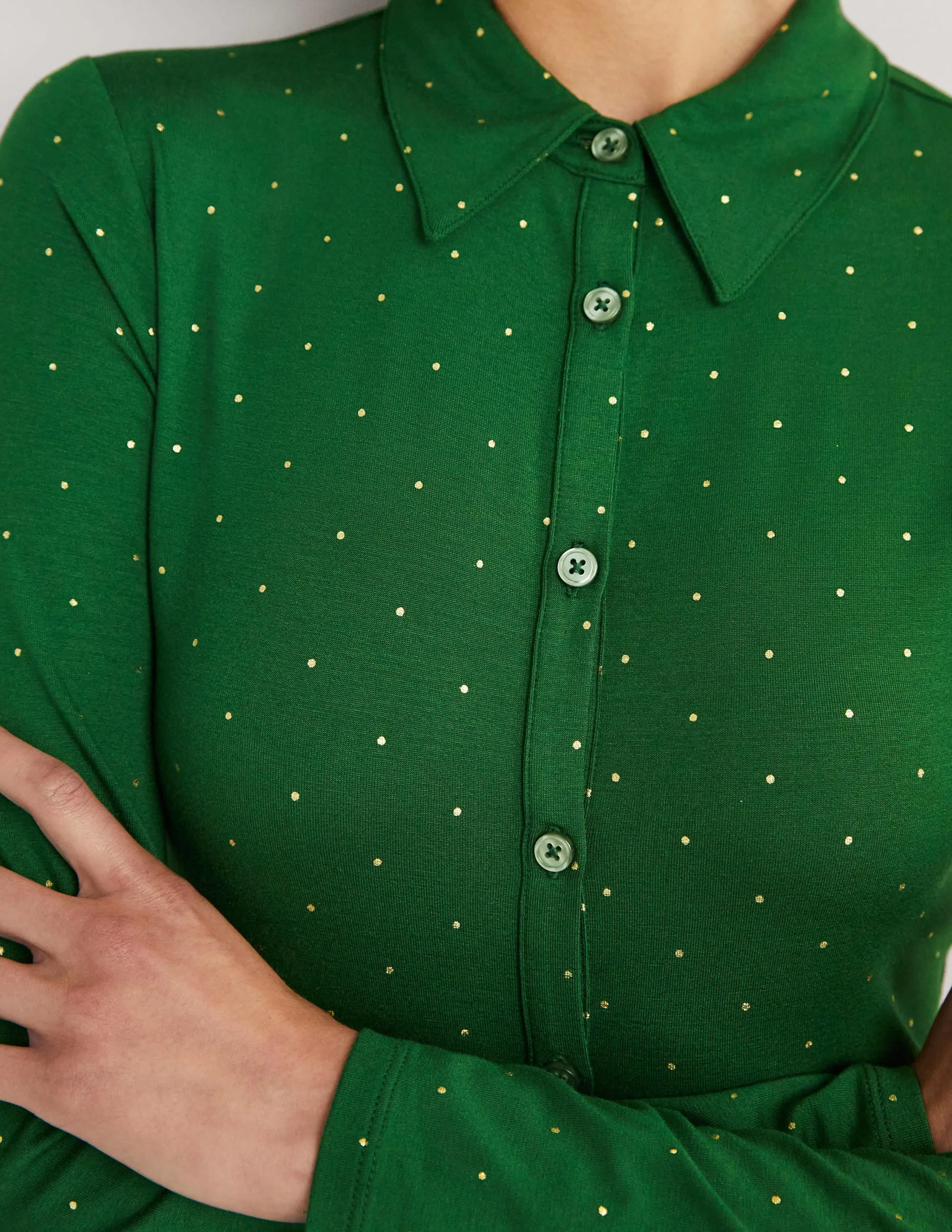 Fitted Jersey Shirt-Hunter Green, Foil Dot