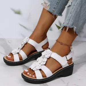 Floral Embellishment Orthopedic Sandals with Wedge Sole