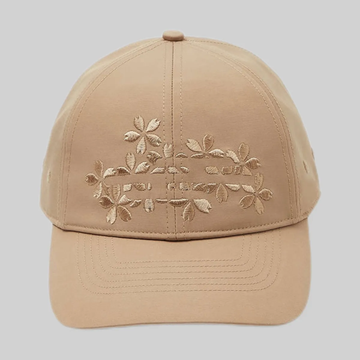 Floral Embroidered Baseball Cap - Camel